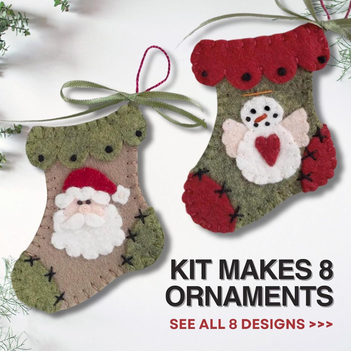 Pre-Cut Wool Blend Felt Holiday Hearts Ornament Kit