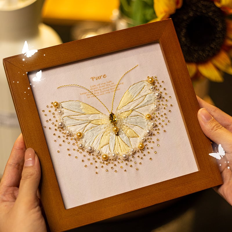 Butterfly Cross Stitch Decor DIY Embroidery Kit (Comes With Photo Frame)