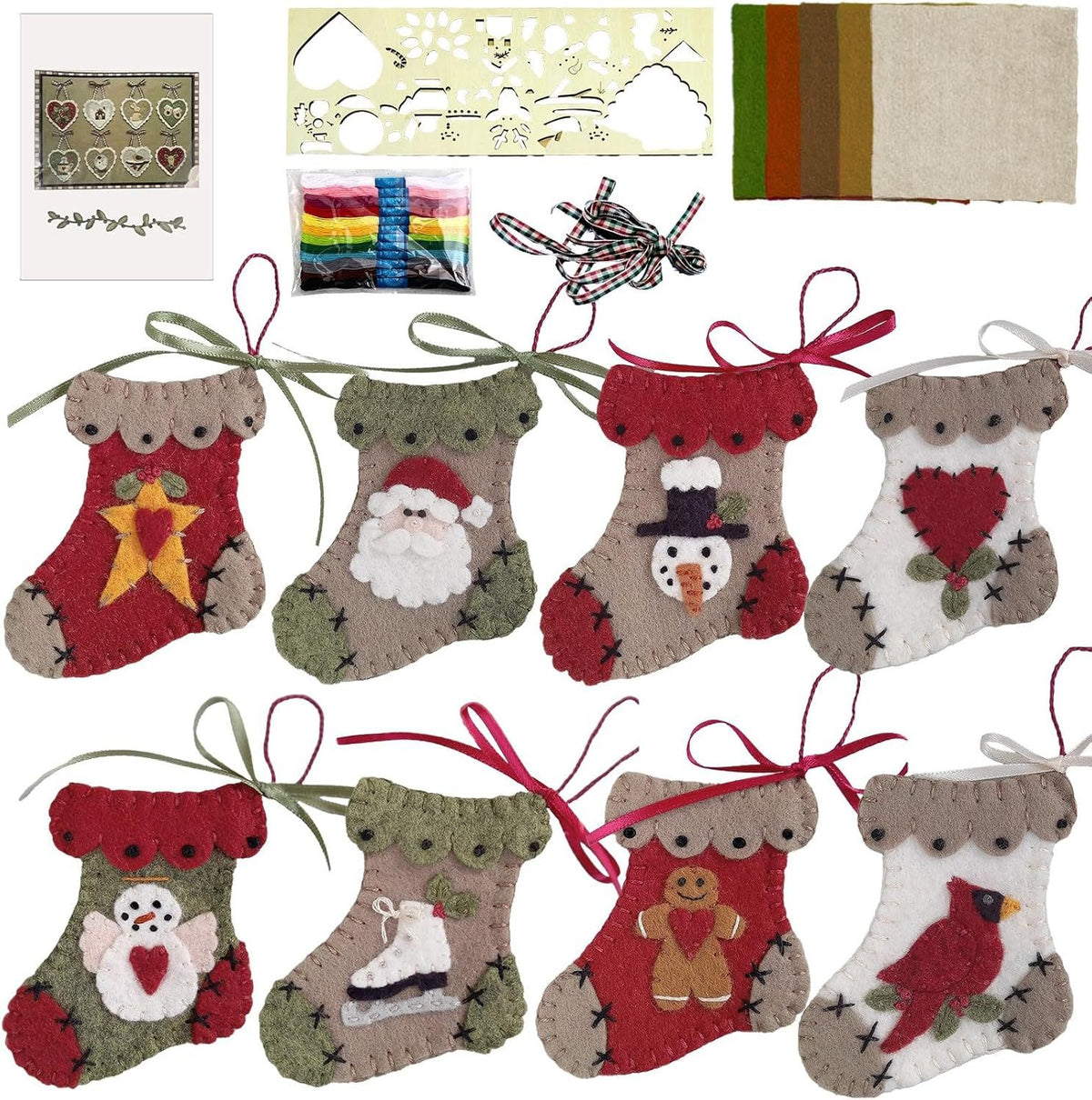 Pre-Cut Wool Blend Felt Holiday Hearts Ornament Kit
