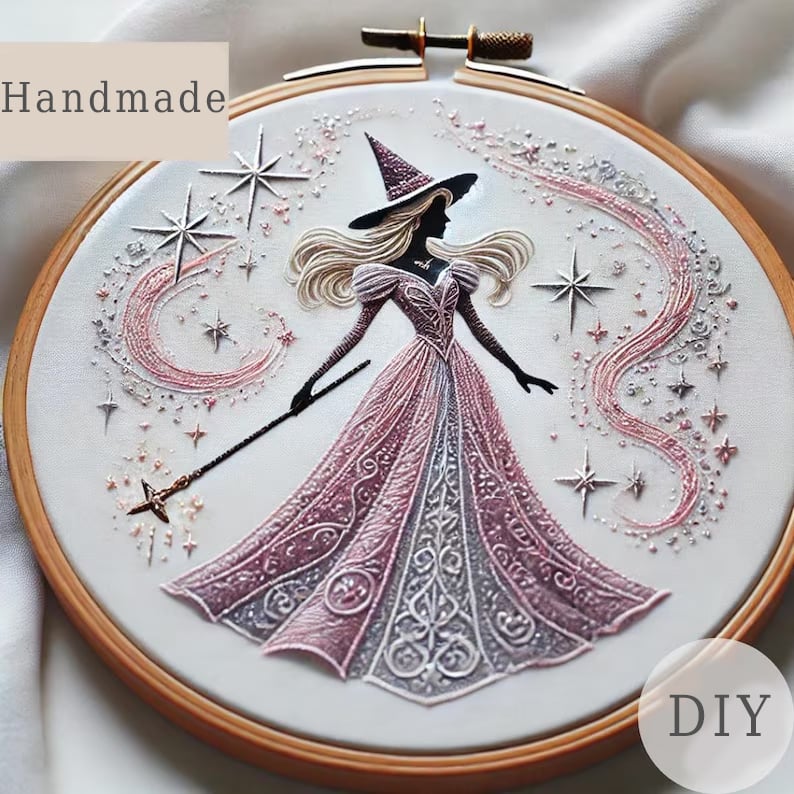 🔥LAST DAY 50% OFF🎉Pink Witch Embroidery KIT